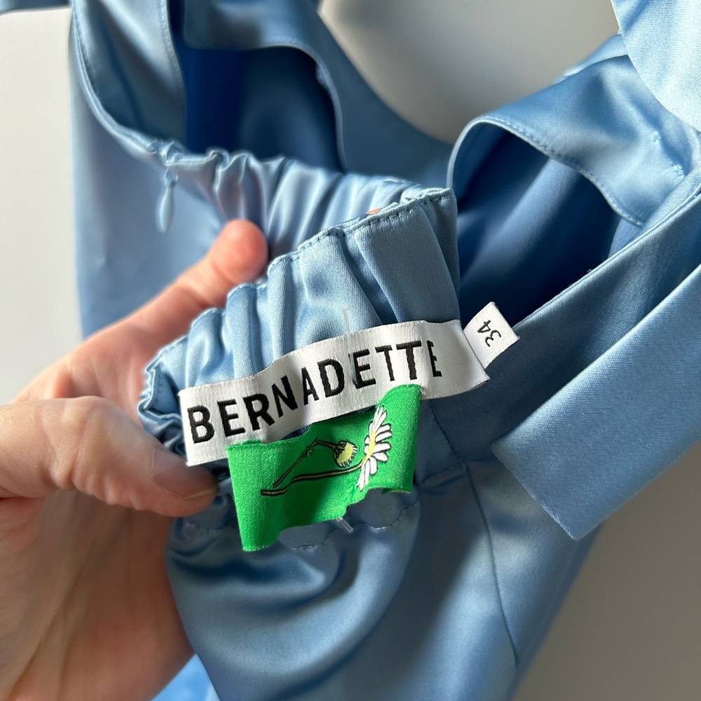 Bernadette light blue August bow detailed satin cape mini dress - Picture 5 of 10